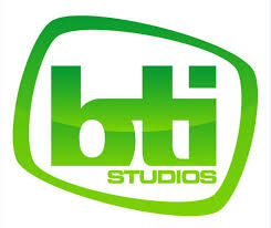 Green and white BTI Studios logo