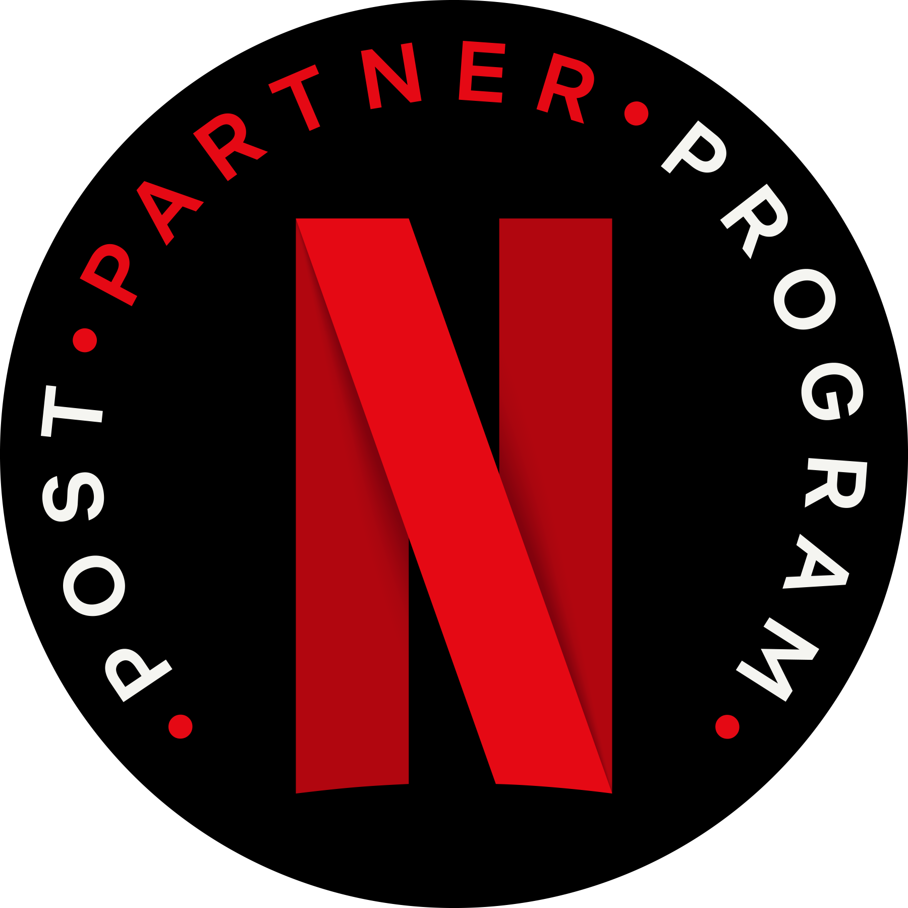 Netflix Logo: A red letter N encircled by the words Post Partner Program.