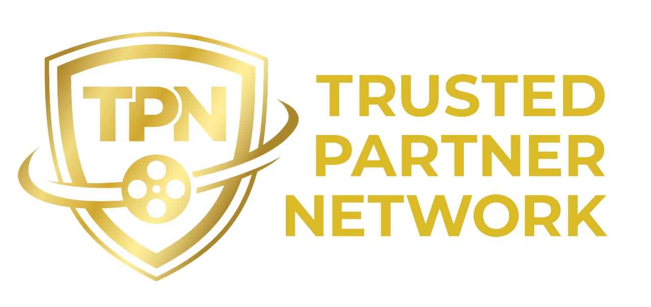 TPN Logo: A shield with the letters TPN is ringed by a reel of tape beside the words Trusted Partner Network. Underneath are the words: Powered by Motion Picture Association.