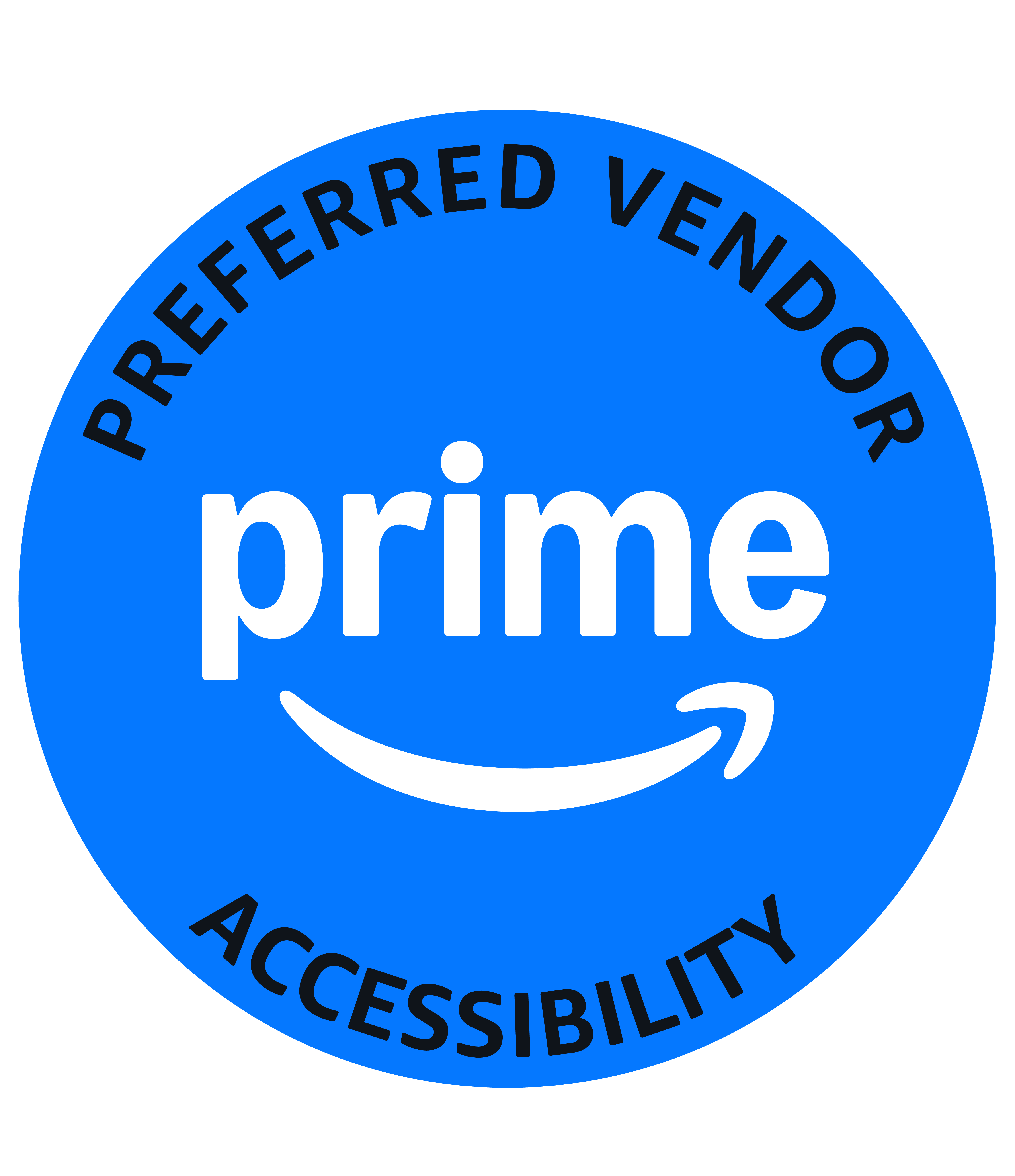 A sky-blue circle has the white Amazon 
